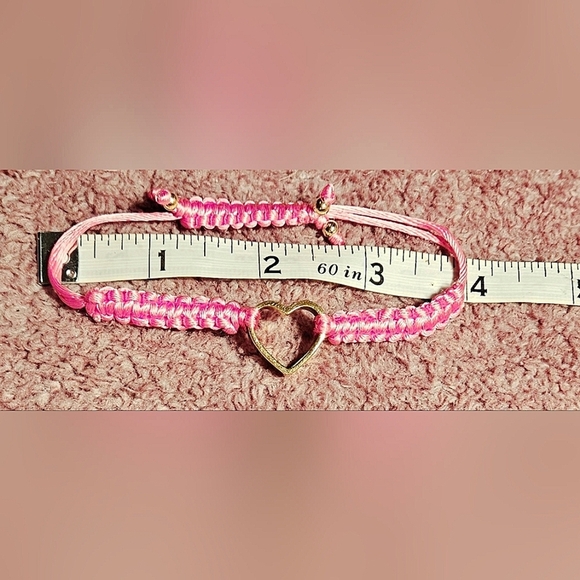 Juicy Couture Adjustable Woven Braided Neon Pink Gold Open Heart Charm Bracelet - Picture 9 of 10